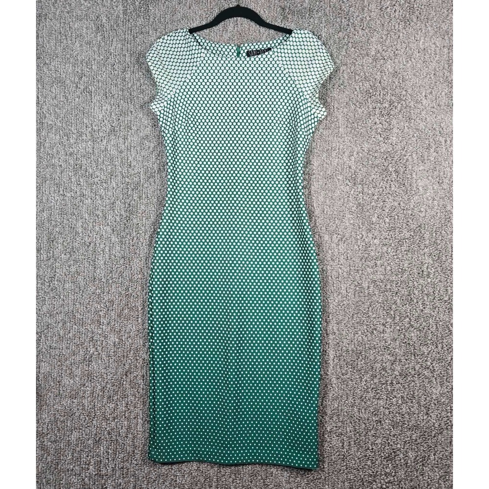 Sami + Dani Dress Green Polka Dot Ombre Mod Sheath Women Size 4
